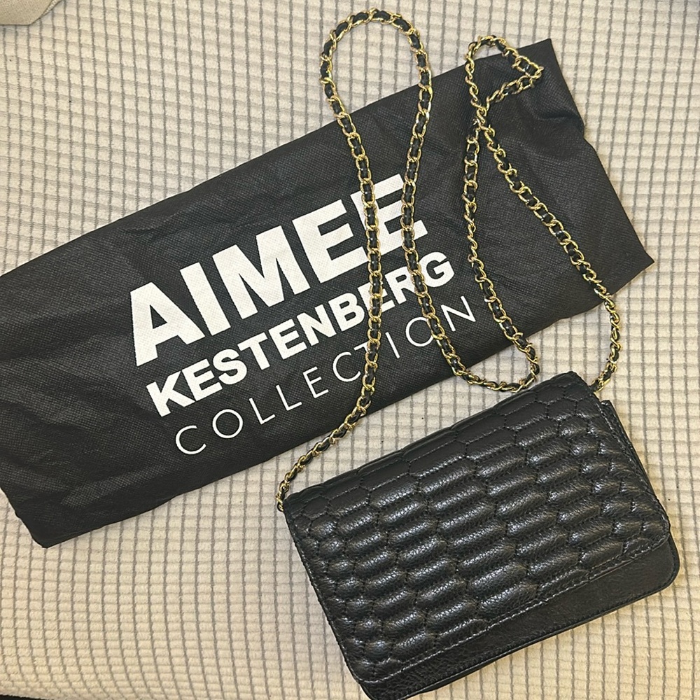 Aimee Kestenberg Black Leather Quilted Purse with Chain Strap